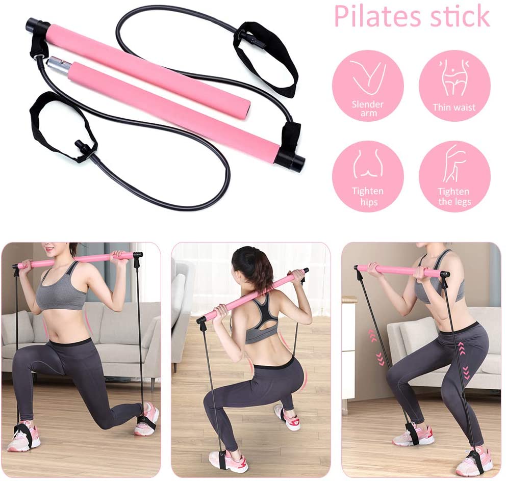 Yoga Pilates Bar Stick Exerciser Pull Rope Gym Workout Pilates Trainer