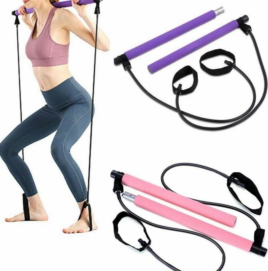 Yoga Pilates Bar Stick Exerciser Pull Rope Gym Workout Pilates Trainer