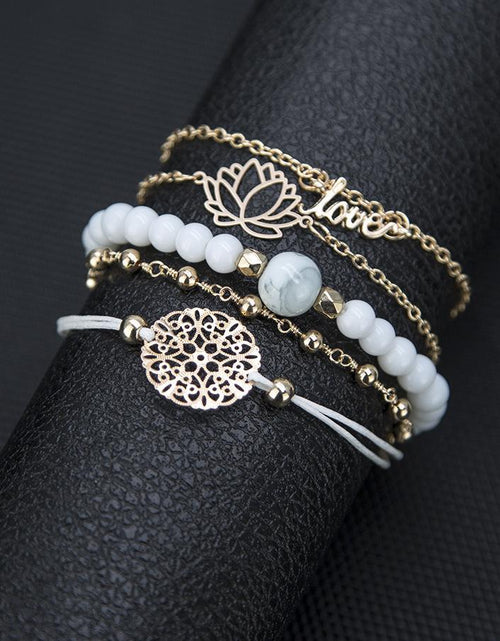 Load image into Gallery viewer, Arcoris White Marble Filigree Pendant &amp; Love 5 Piece Bracelet Set
