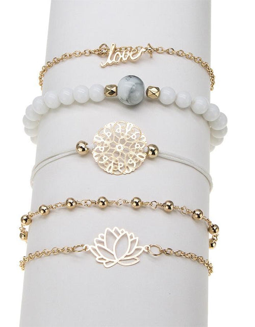 Load image into Gallery viewer, Arcoris White Marble Filigree Pendant &amp; Love 5 Piece Bracelet Set
