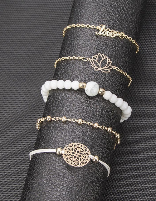 Load image into Gallery viewer, Arcoris White Marble Filigree Pendant &amp; Love 5 Piece Bracelet Set
